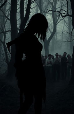 A dark, atmospheric forest setting with a chilling ambiance