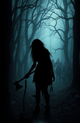 A dark, atmospheric forest setting with a chilling ambiance