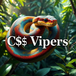 A majestic snake coiling gracefully with its scales glistening in vivid colors, showcasing intricate patterns and textures