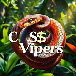 A majestic snake coiling gracefully with its scales glistening in vivid colors, showcasing intricate patterns and textures