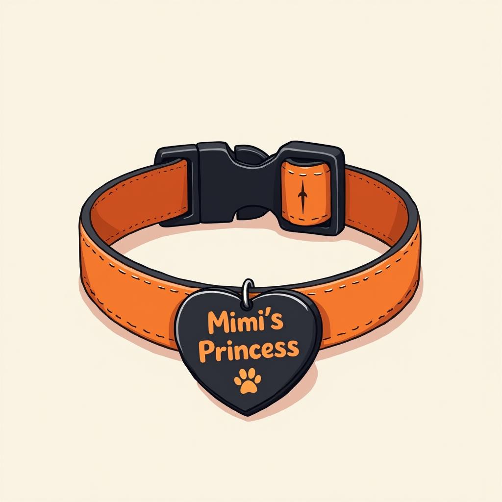Anime style illustration of a front-facing pet collar designed for a cat