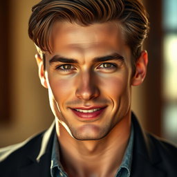 A beautiful, charismatic male actor with striking features, exuding charm and confidence