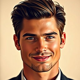 A beautiful, charismatic male actor with striking features, exuding charm and confidence