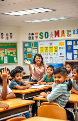 A vibrant and dynamic classroom scene showcasing effective classroom management techniques