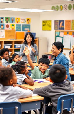 A vibrant and dynamic classroom scene showcasing effective classroom management techniques