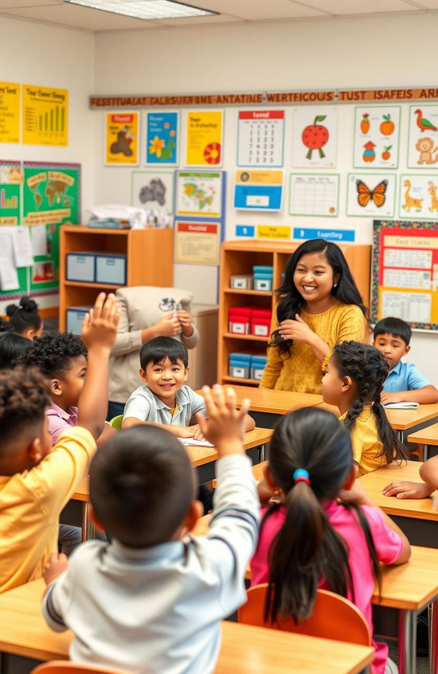 A vibrant and dynamic classroom scene showcasing effective classroom management techniques