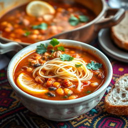 A delicious bowl of Harira soup featuring fine vermicelli noodles