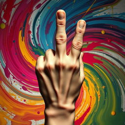 An artistic representation of a hand prominently displaying a 'middle finger' gesture, symbolizing defiance or rebellion