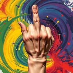 An artistic representation of a hand prominently displaying a 'middle finger' gesture, symbolizing defiance or rebellion