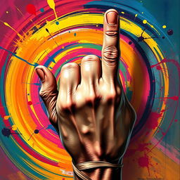 An artistic representation of a hand prominently displaying a 'middle finger' gesture, symbolizing defiance or rebellion