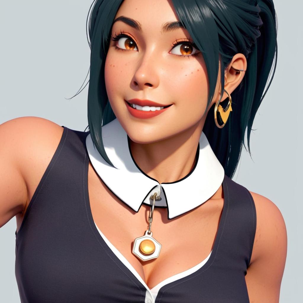 ad this exact same collar around her neck with the tag facing towards the left. make no other changes