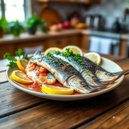 A beautifully arranged dish of Mataba de Poisson, featuring a vibrant and colorful presentation