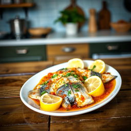 A beautifully arranged dish of Mataba de Poisson, featuring a vibrant and colorful presentation