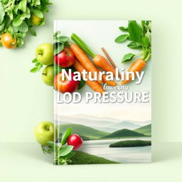 An eBook cover design for a guide on naturally lowering blood pressure that conveys calm, health, and wellness