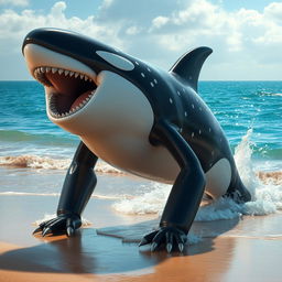 A fantastical creature that is a blend of an adult male orca, a whale shark, and a megalodon