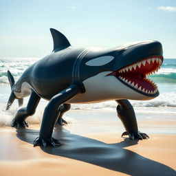 A fantastical creature that is a blend of an adult male orca, a whale shark, and a megalodon