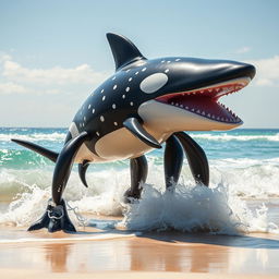 A fantastical creature that is a blend of an adult male orca, a whale shark, and a megalodon