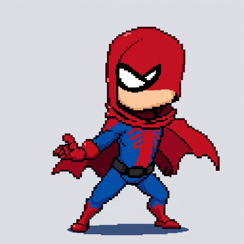 An 8-bit pixel-art character inspired by a rogue superhero, illustrated in a minimalist style