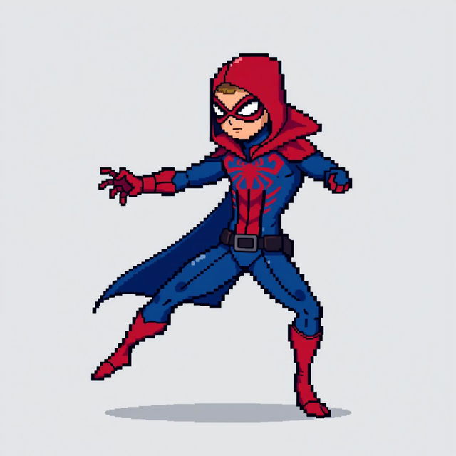 An 8-bit pixel-art character inspired by a rogue superhero, illustrated in a minimalist style