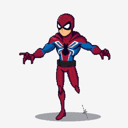 An 8-bit pixel-art character inspired by a rogue superhero, illustrated in a minimalist style