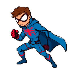 An 8-bit pixel-art character inspired by a rogue superhero, illustrated in a minimalist style