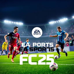 A dynamic and vibrant gameplay thumbnail for the game EA Sports FC 25, showcasing an exciting soccer match scene with players in action