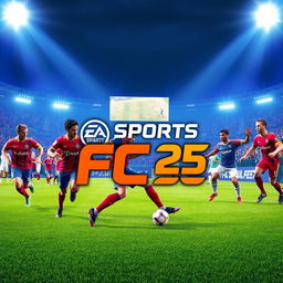 A dynamic and vibrant gameplay thumbnail for the game EA Sports FC 25, showcasing an exciting soccer match scene with players in action