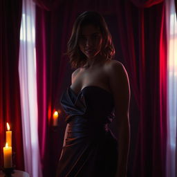 A visually captivating representation of the theme of 'secret seduction', featuring an alluring figure shrouded in mystery