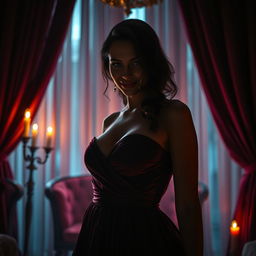 A visually captivating representation of the theme of 'secret seduction', featuring an alluring figure shrouded in mystery