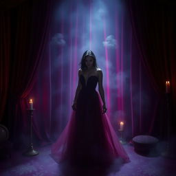 A visually captivating representation of the theme of 'secret seduction', featuring an alluring figure shrouded in mystery