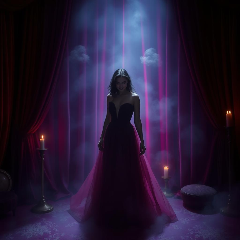 A visually captivating representation of the theme of 'secret seduction', featuring an alluring figure shrouded in mystery