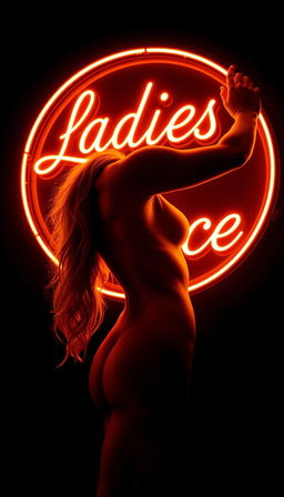 A round golden orange neon sign glowing vibrantly with the text 'Ladies of Lace' rendered in a stylish, fancy calligraphic font