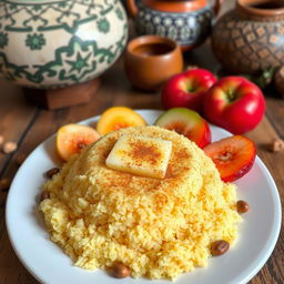 A beautifully arranged plate of Moroccan Mssouf, a traditional Mauritanian dish