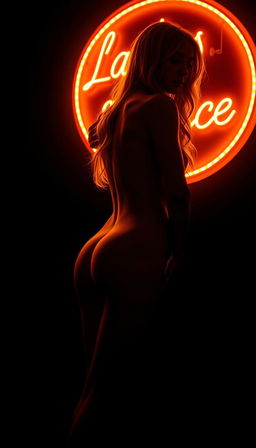 A round golden orange neon sign radiating warmth with the text 'Ladies of Lace' elegantly displayed in a fancy calligraphic font