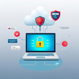 An educational illustration depicting a cybersecurity system designed to protect sensitive data in the cloud