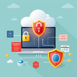 An educational illustration depicting a cybersecurity system designed to protect sensitive data in the cloud