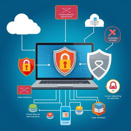 An educational illustration depicting a cybersecurity system designed to protect sensitive data in the cloud