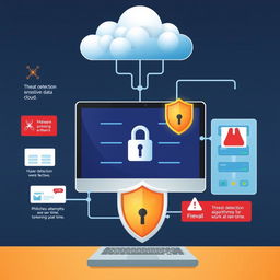 An educational illustration depicting a cybersecurity system designed to protect sensitive data in the cloud