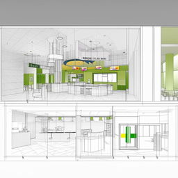 Detailed architectural plan of a bank, capturing both interior and exterior design features