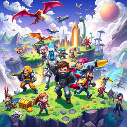 A vibrant and colorful digital artwork featuring an array of popular digital video games, showcasing iconic characters in action poses