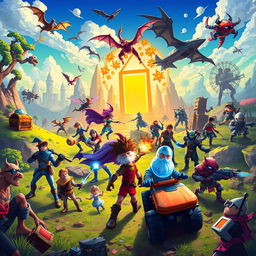 A vibrant and colorful digital artwork featuring an array of popular digital video games, showcasing iconic characters in action poses