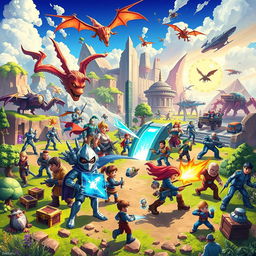 A vibrant and colorful digital artwork featuring an array of popular digital video games, showcasing iconic characters in action poses