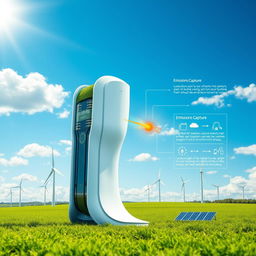 A futuristic renewable energy product designed to capture carbon emissions from the atmosphere, transforming them into electricity