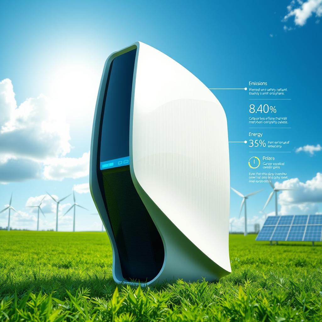 A futuristic renewable energy product designed to capture carbon emissions from the atmosphere, transforming them into electricity