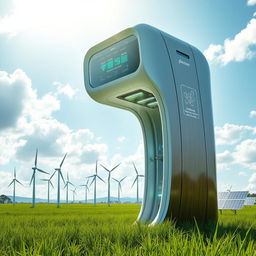 A futuristic renewable energy product designed to capture carbon emissions from the atmosphere, transforming them into electricity