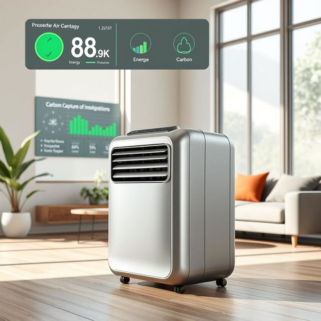 A compact, air conditioner-sized renewable energy device designed to capture carbon emissions from the air and convert them into electricity
