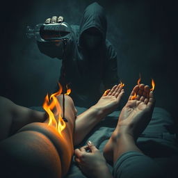 A haunting dreamscape depicting a harrowing scene inspired by nightmarish testimonies, with a dark, surreal atmosphere