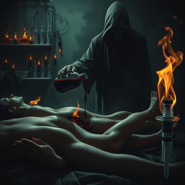 A haunting dreamscape depicting a harrowing scene inspired by nightmarish testimonies, with a dark, surreal atmosphere