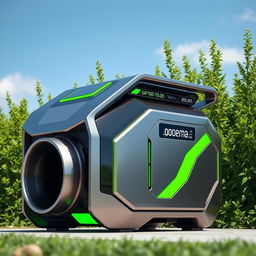 A futuristic product named 'Carbon Cop', designed as an advanced generator that absorbs carbon emissions from the atmosphere and converts them into renewable electricity