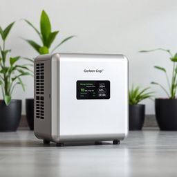 A compact carbon capture device named 'Carbon Cop', designed like a small air conditioning unit